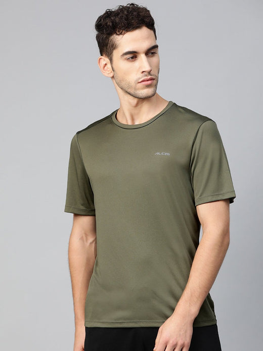 Alcis Men Olive Green Anti-Viral Round Neck Training T-shirt