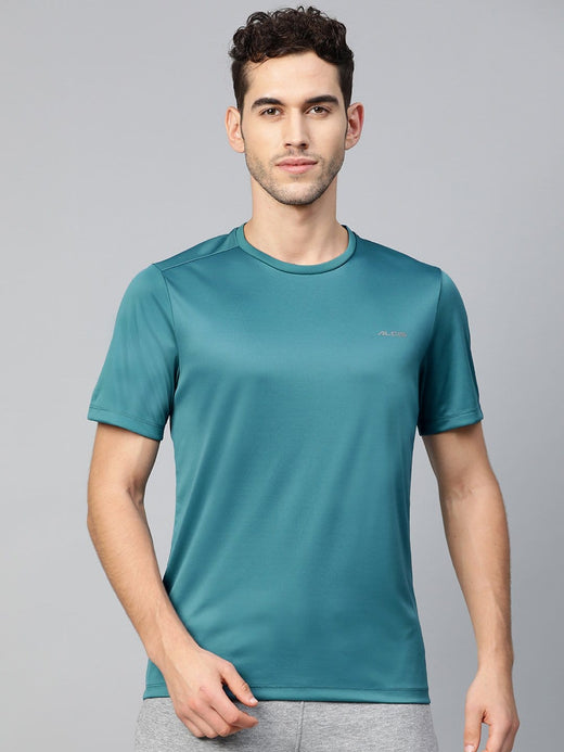 Alcis Men Teal Blue Anti-Viral Round Neck Training T-shirt