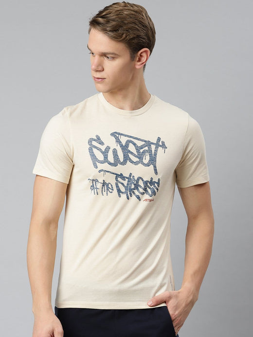 Alcis Men Solid Beige Tshirts