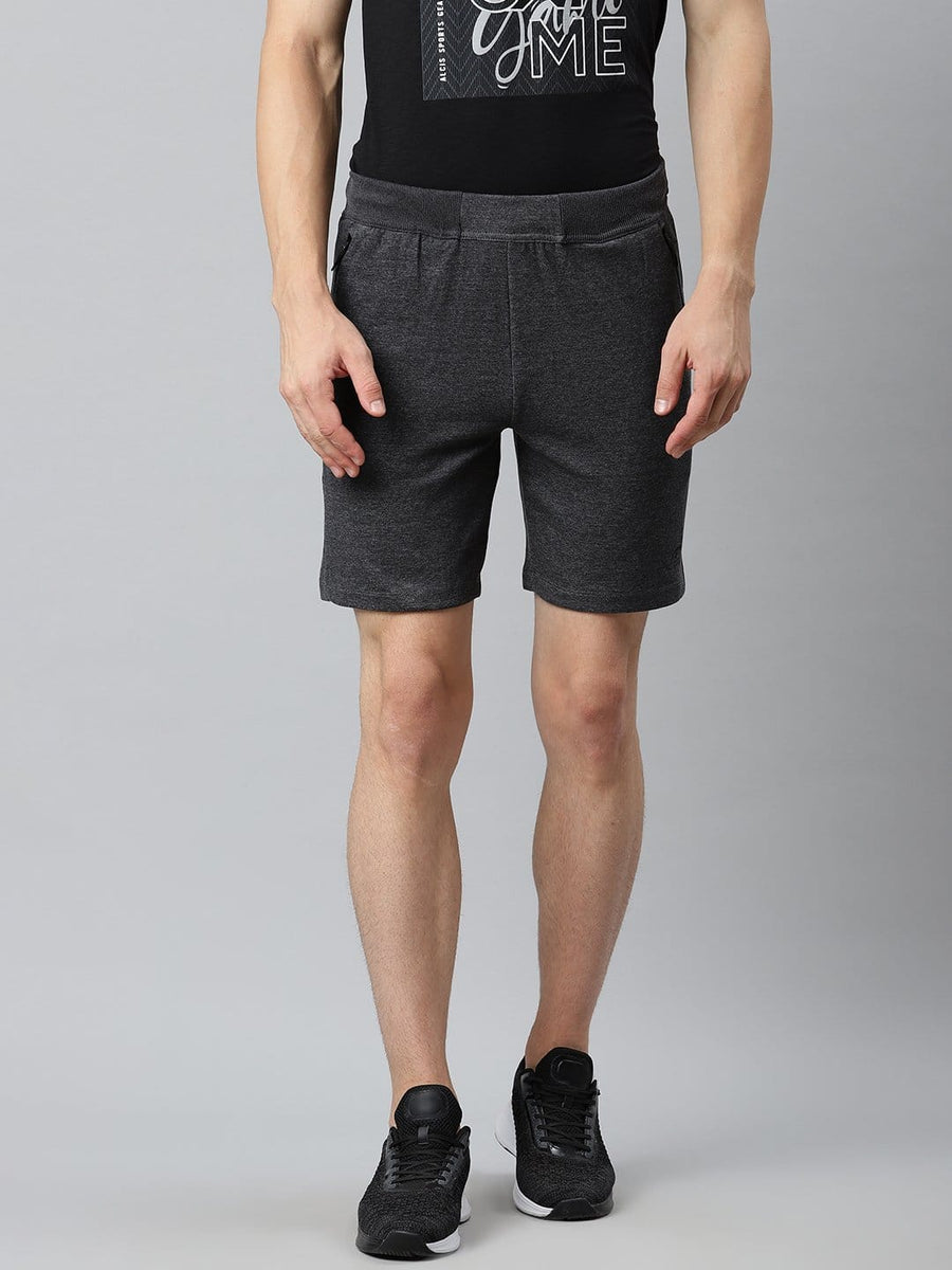 Alcis Men Charcoal Grey Pure Cotton Mid-Rise Training or Gym Sports Shorts