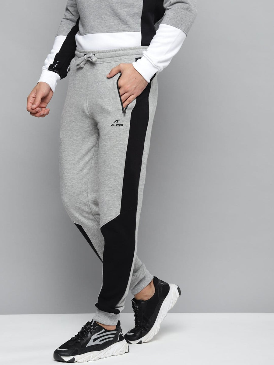 Alcis Men Grey Melange & Black Solid Slim Fit Joggers