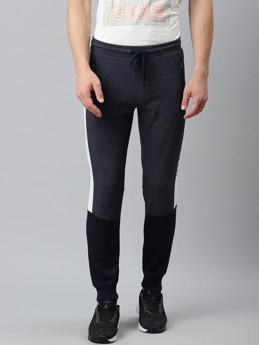 Alcis Men Navy Blue Black Colourblocked Slim Fit Joggers