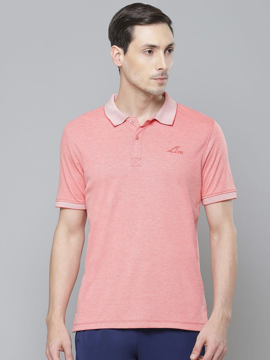 Alcis Men Charcoal Grey Solid Polo Collar T-shirt