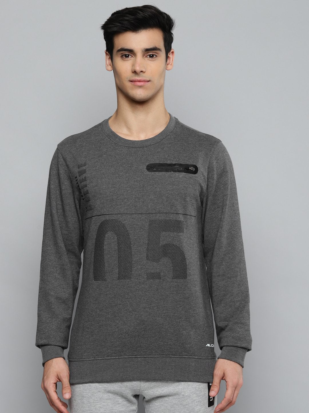 Alcis Men Charcoal Grey Printed Sweatshirt