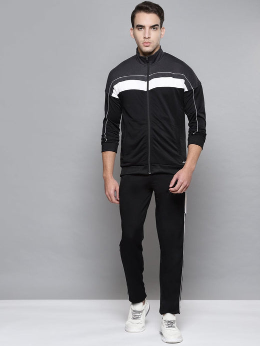 Alcis Men Charcoal Grey White Colourblocked Tracksuits