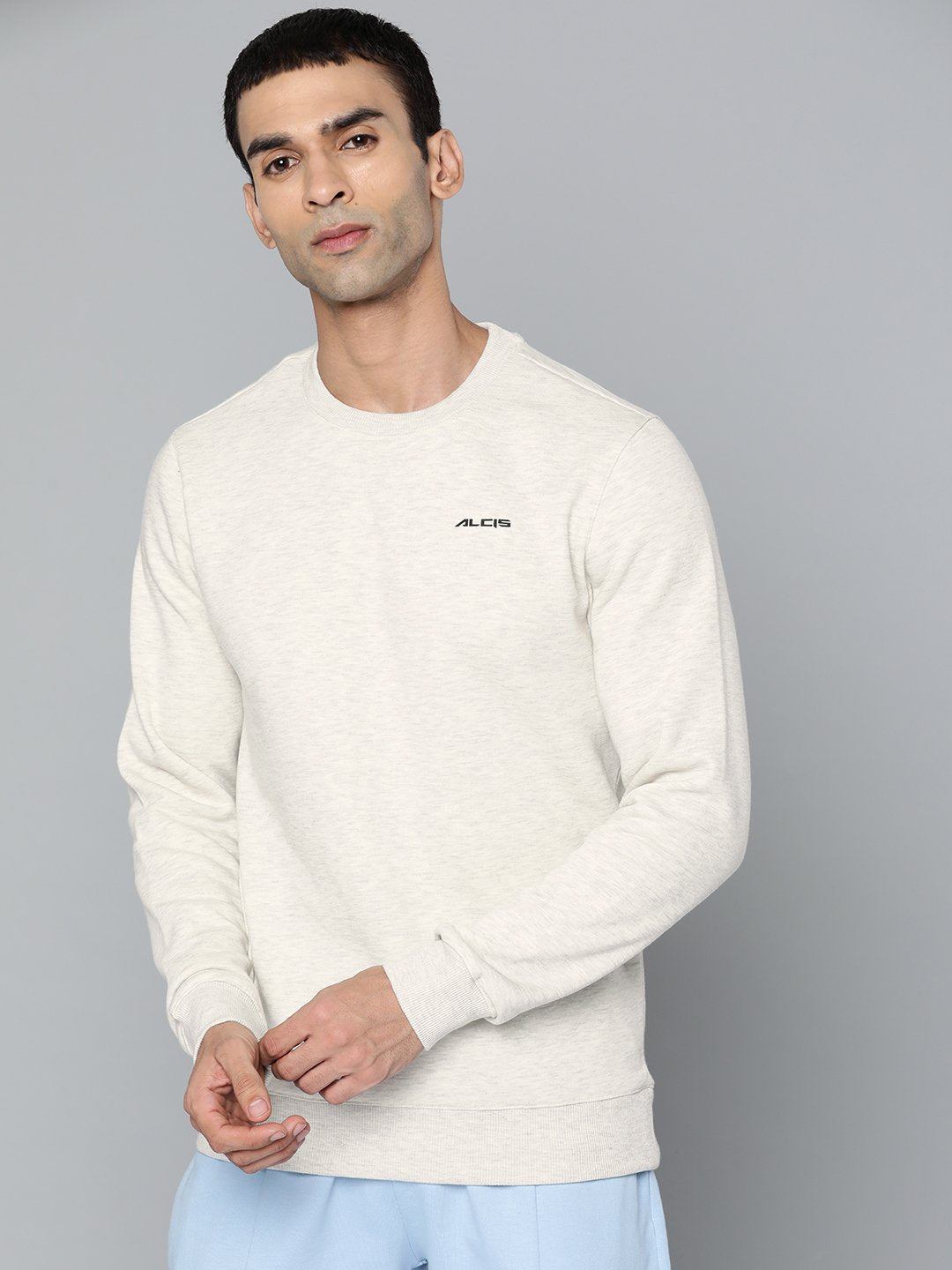 Alcis Men Solid Off White Sweatshirts