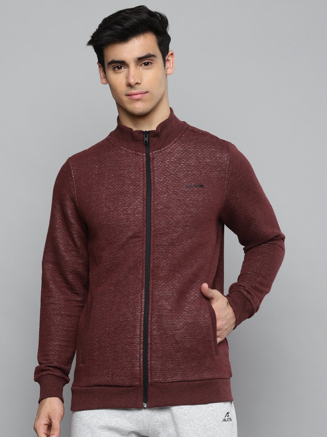 Alcis Men Burgundy Solid Cotton Jacket