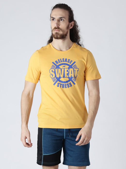 Alcis Mens Printed Sweat Yellow T-Shirt-S-Yellow