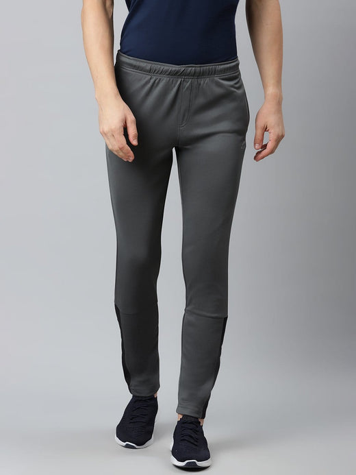 Alcis Men Charcoal Grey Black Solid Slim Fit Mid-Rise Track Pants