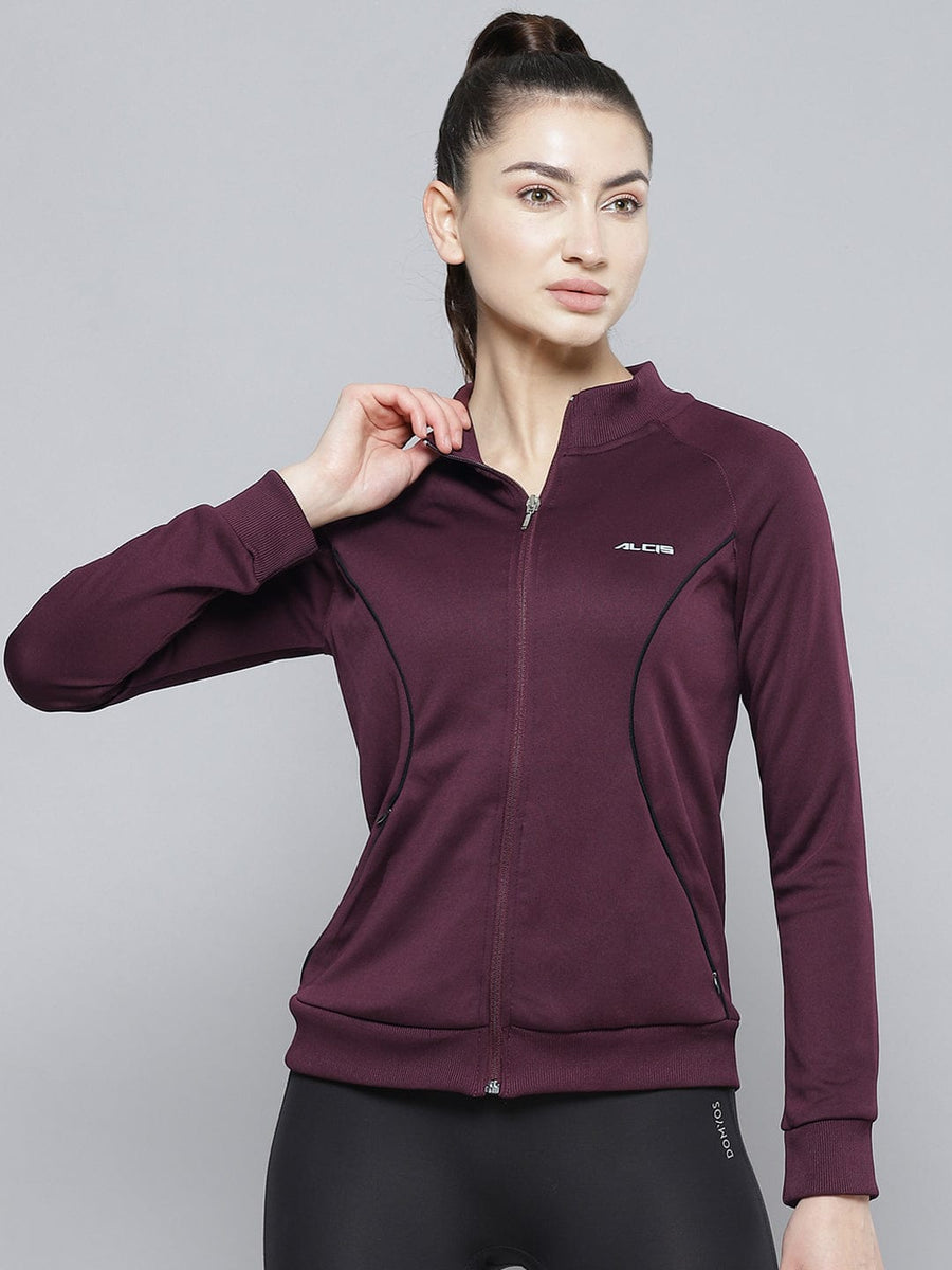 Alcis Women Burgundy Solid Polyester Regular Outdoor Sporty Jacket