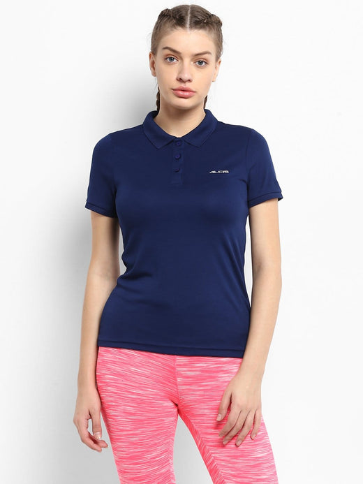 Alcis Women Solid Navy Blue Tshirts