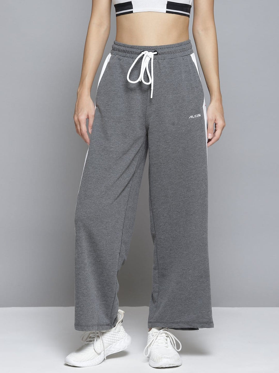 Alcis Women Grey & White Striped Relaxed Fit Joggers