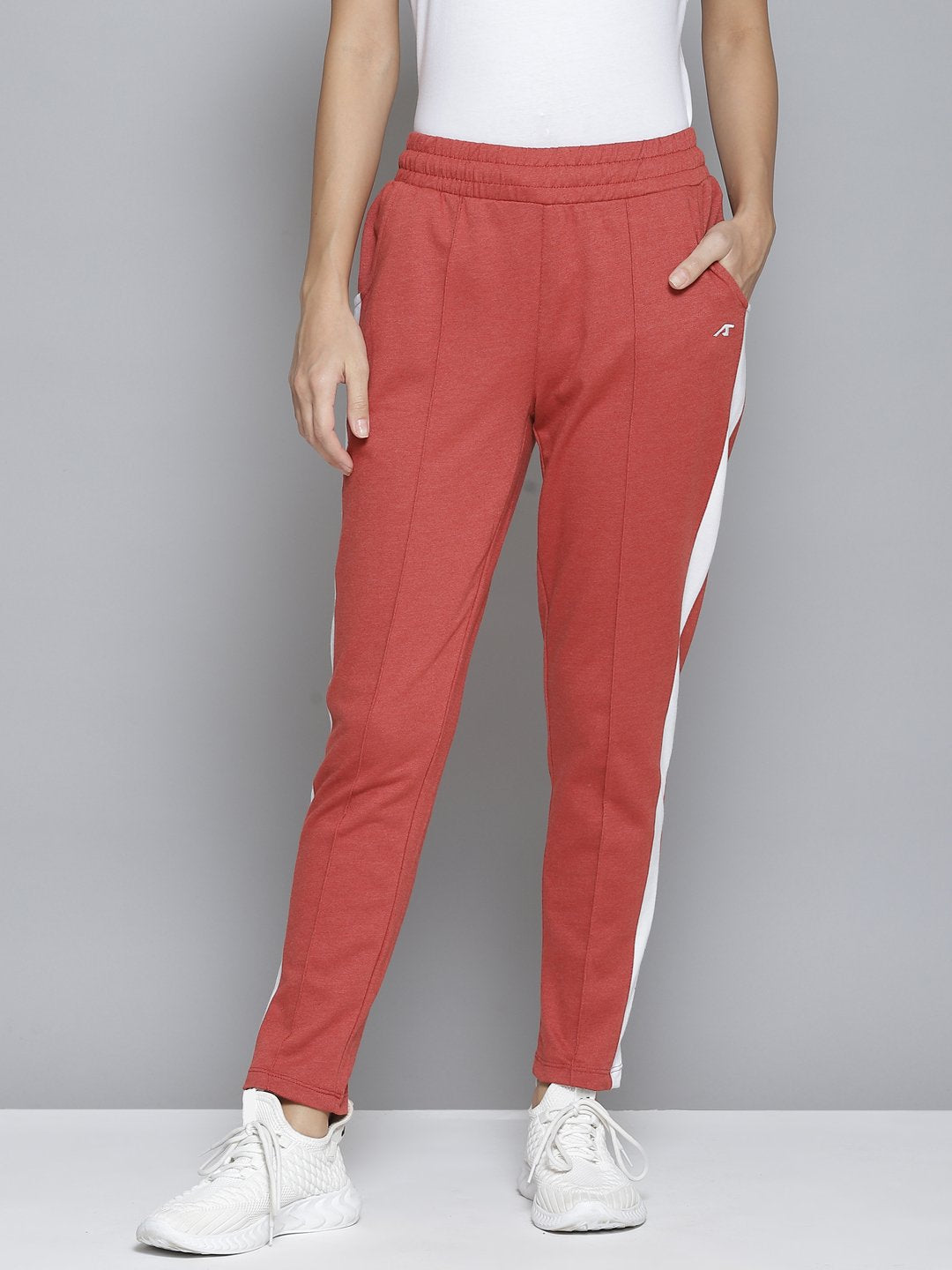 Alcis Women Orange White Striped Slim-Fit Track Pants