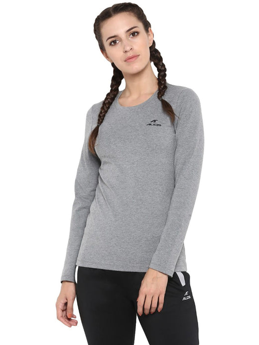Alcis Women Grey Solid Round Neck T-shirt