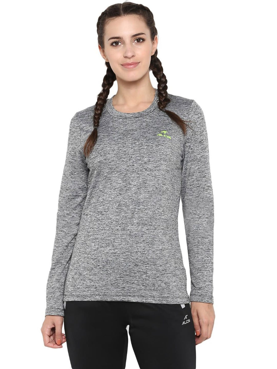 Alcis Women Charcoal Grey Solid Round Neck Sports T-shirt ADRILST0C14-S