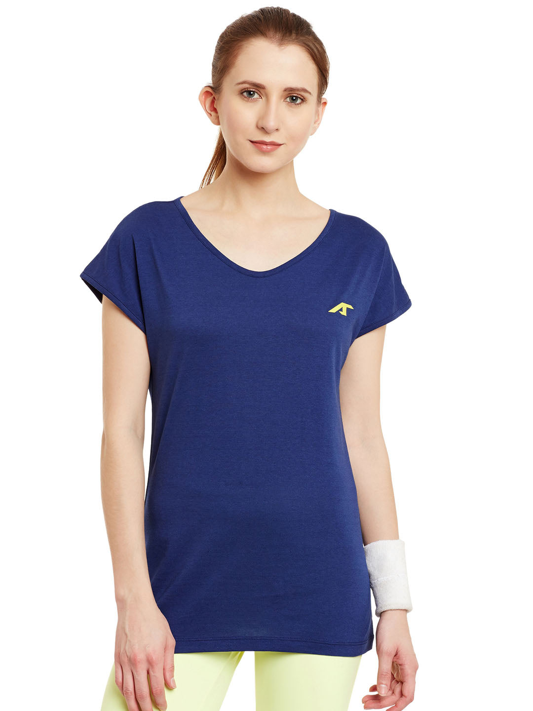 Alcis Women Blue Core Response Solid V-Neck T-shirt AKCOWTE0190055-S