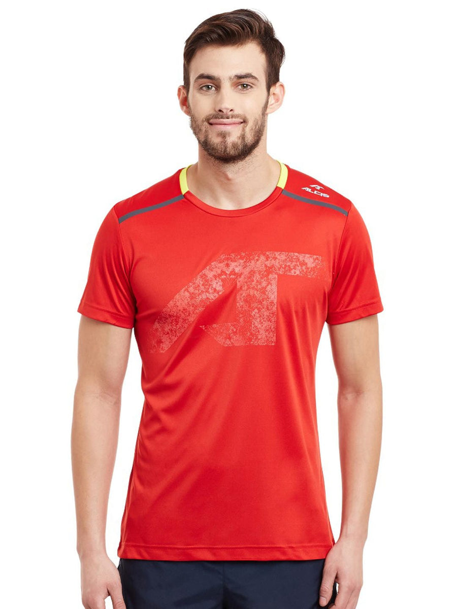 Alcis Men Red Printed Round Neck T-shirt AKRUMTE0600193-S