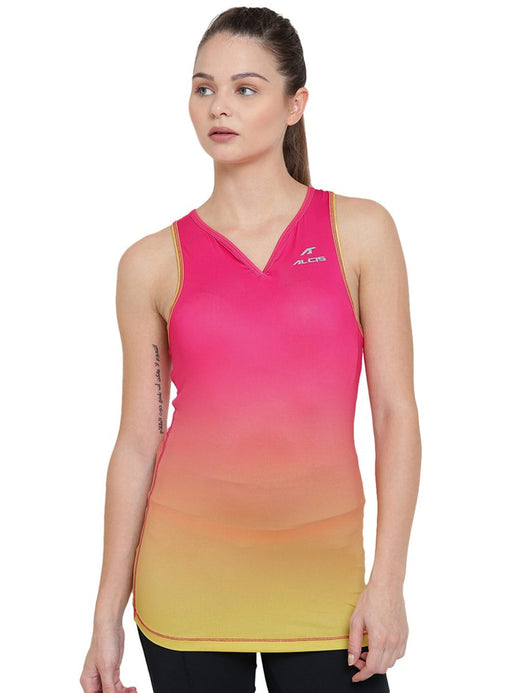 Alcis Women Pink Yellow Solid Tank Top