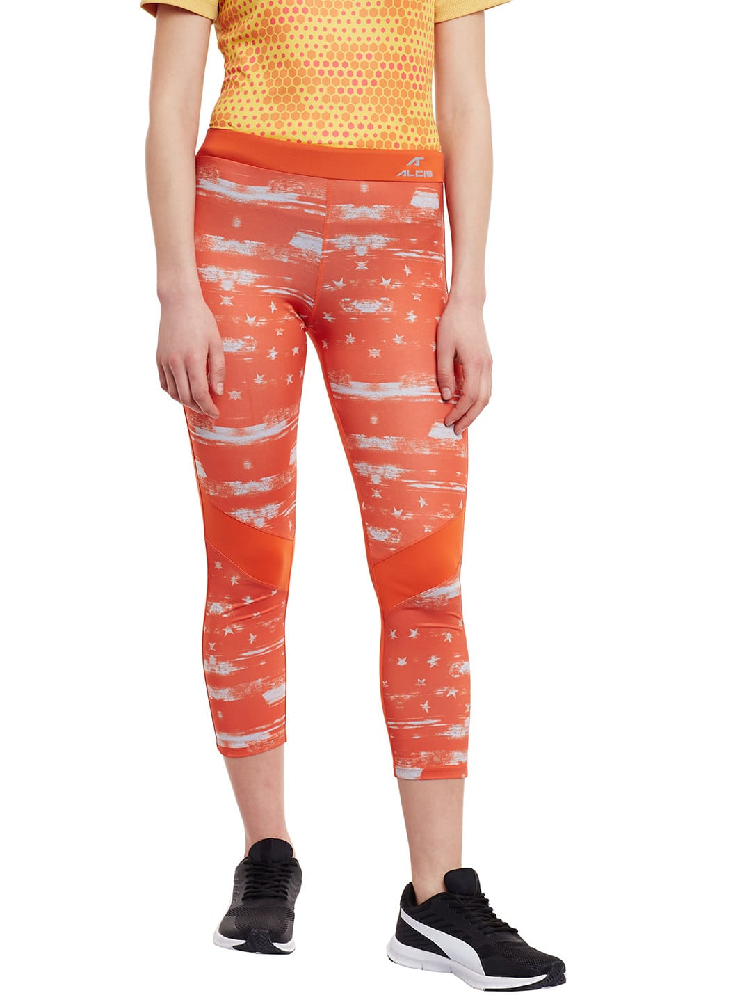 Women Orange Printed Legging AKTRWPN1350337-S