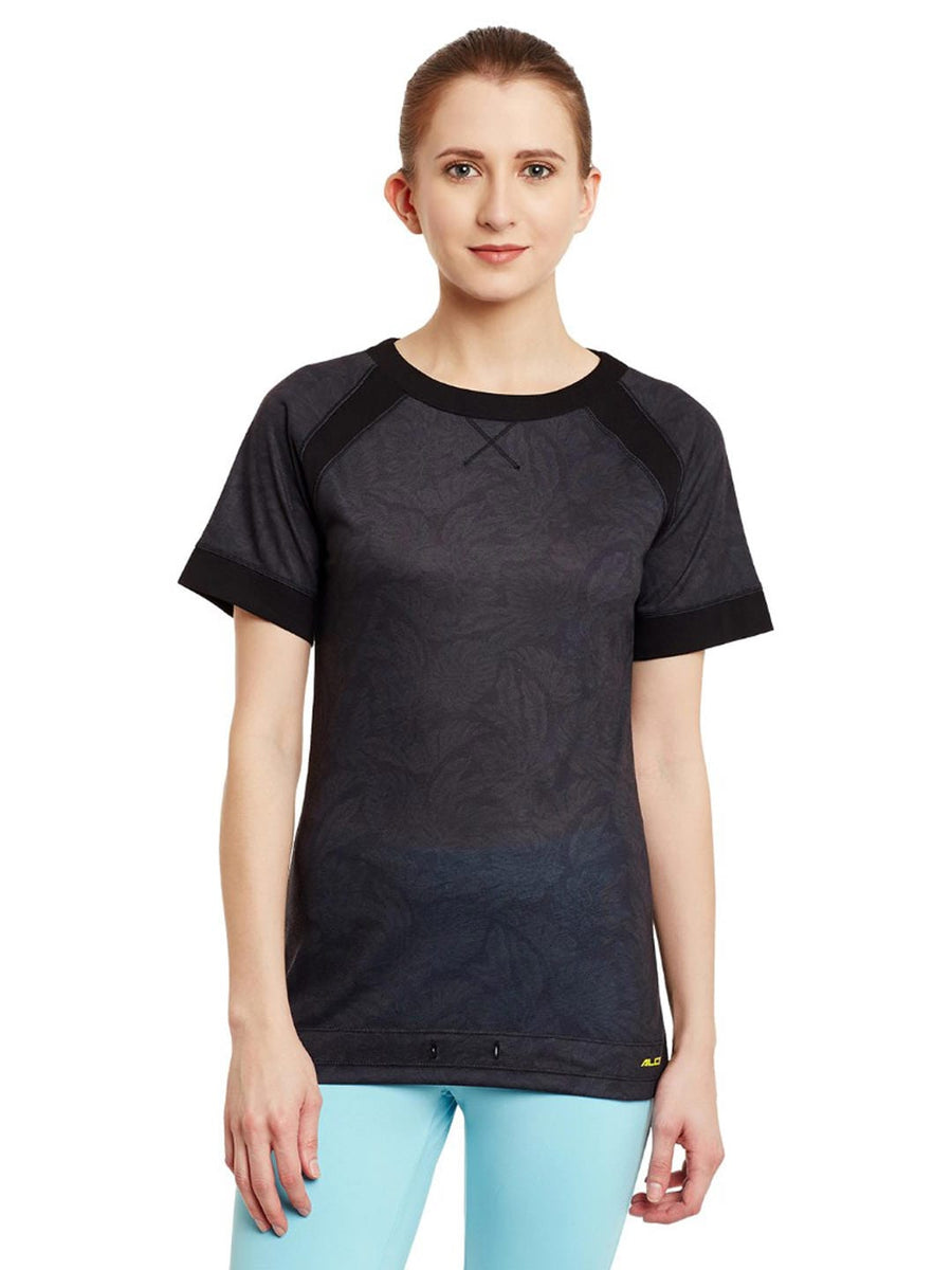 Alcis Women Solid Black Tshirts AKYGWTE0990126-S