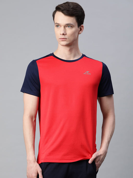 Alcis Men Red Solid Round Neck T-shirt
