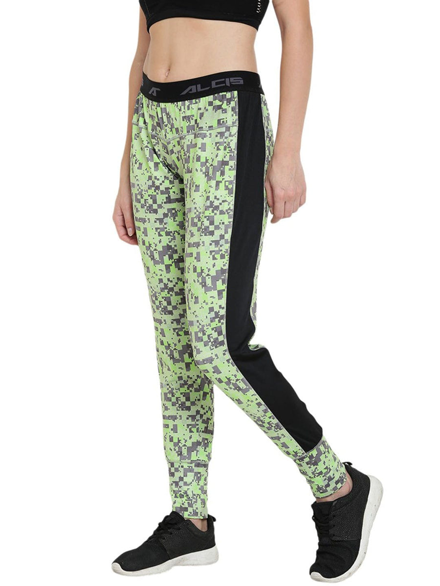 Alcis Womens Printed Green Track Pant ALWPA143429 ALWPA143429-XS