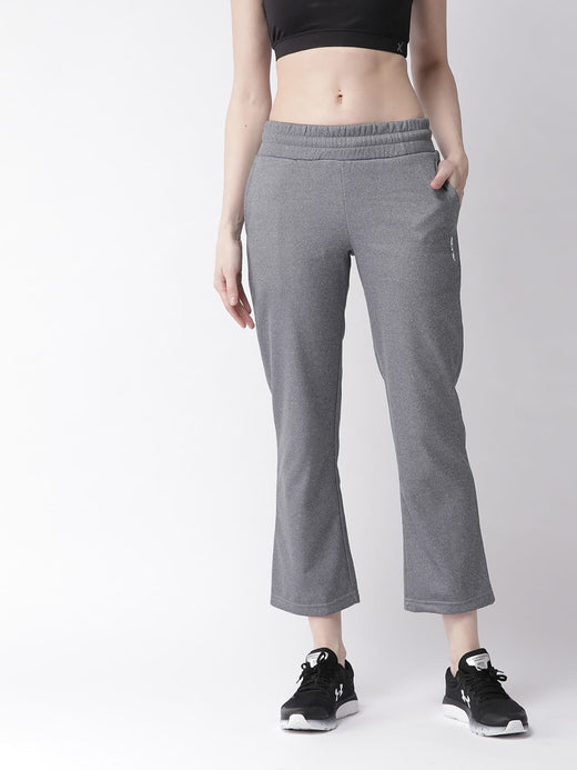 Alcis Women Grey Solid Slim Fit Cropped Track Pants