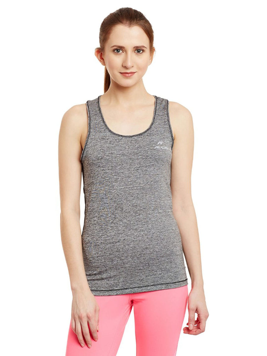 Alcis Women Grey Self-Designed Tank Top ALWTP136399-XS