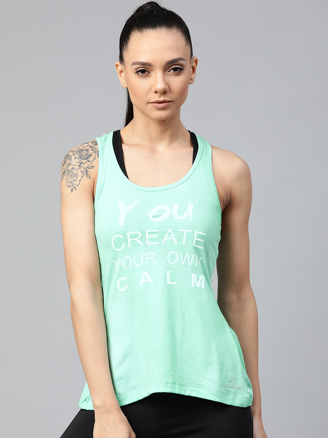 Alcis Women Sea Green & White Printed Twisted Styled Back Top ALWYT134410-XS