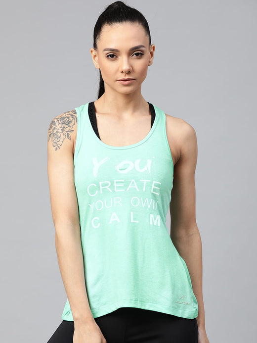 Alcis Women Sea Green & White Printed Twisted Styled Back Top