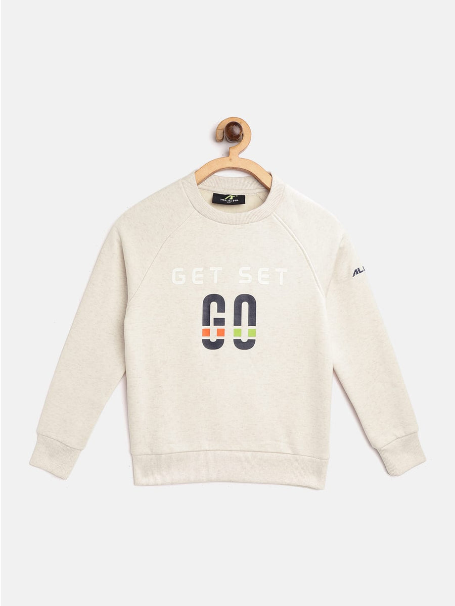 Alcis Boys Cream-Coloured & Navy Blue Typography Print Sweatshirt BAA20E80129-4Y