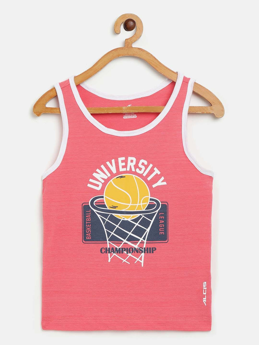 Alcis Boys Coral Pink Navy Basketball Print Round Neck Outdoor T-shirt BAS20C716320-4Y