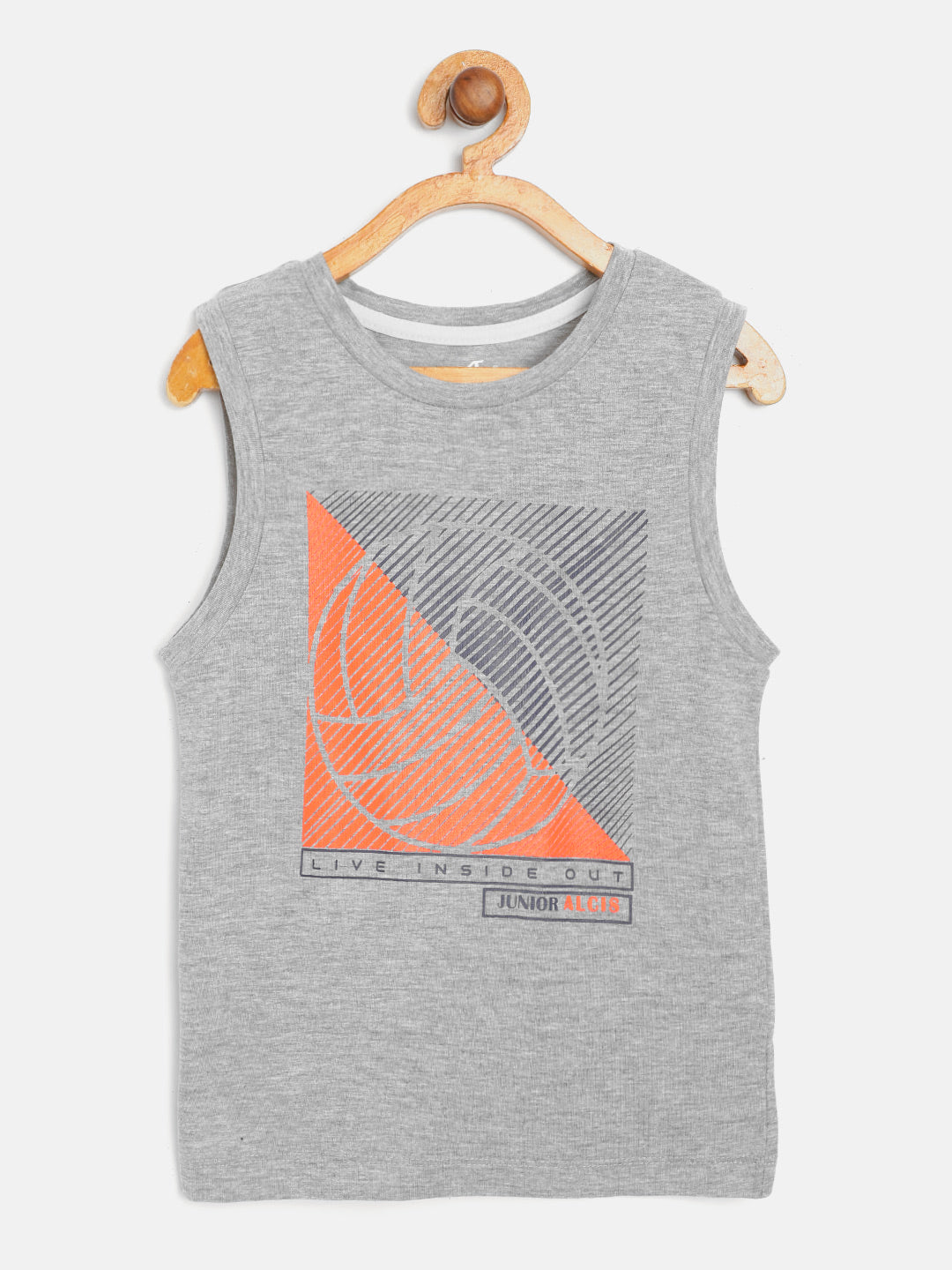 Alcis Boys Grey Melange & Navy Blue Baseball Print Sleeveless T-shirt BAS20C717139-4Y