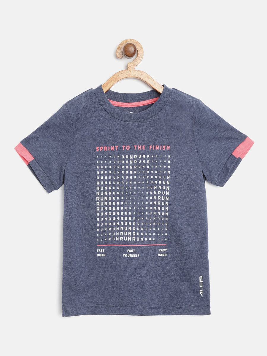 Alcis Boys Navy Blue & White Slim Fit Typography Print Round Neck Running T-shirt BAS20C720419-4Y