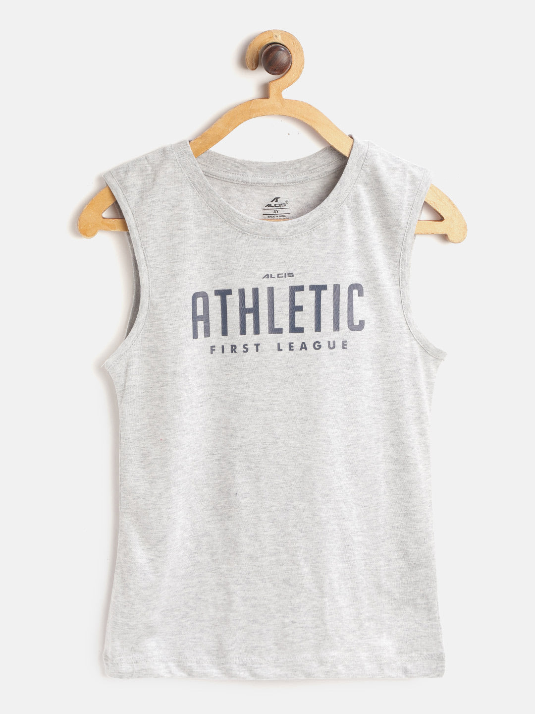 Alcis Boys Grey Melange & Navy Blue Typography Print Round Neck Sports T-shirt BSTSST2073-4Y