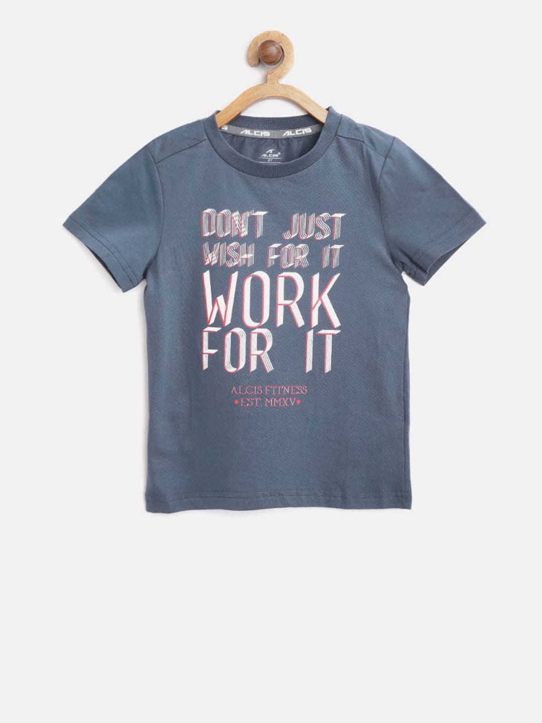 Alcis Boys Navy Blue Printed Round Neck Training T-shirt BTE751B1-4