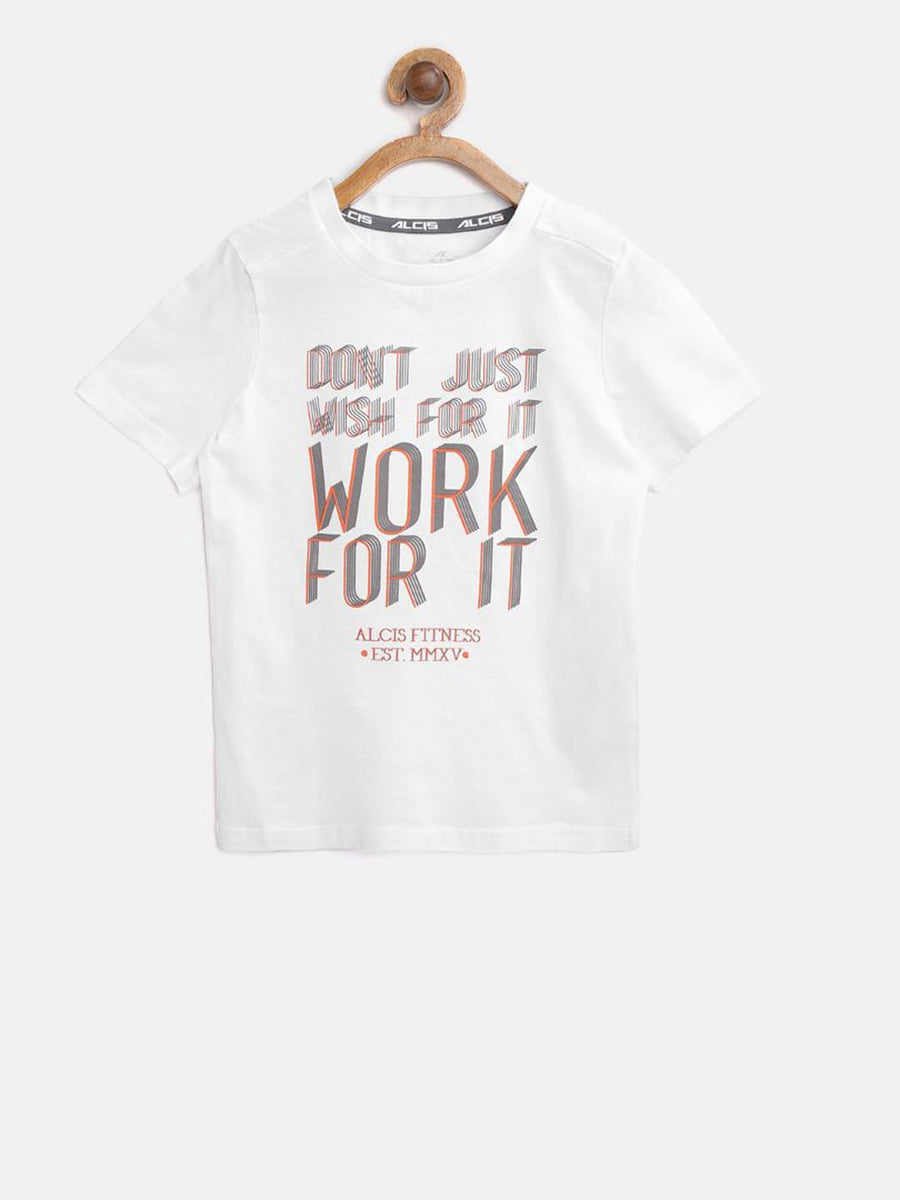Alcis Boys White Printed Round Neck Training T-shirt BTE751B2-4