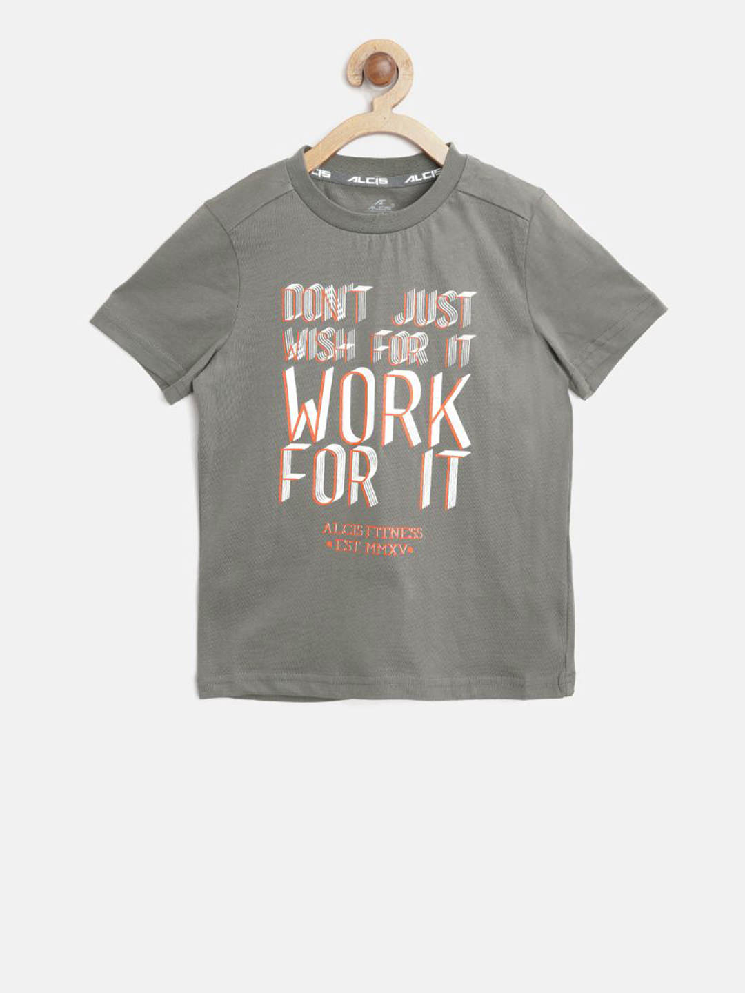 Alcis Boys Grey Printed Round Neck Training T-shirt BTE751B6-4