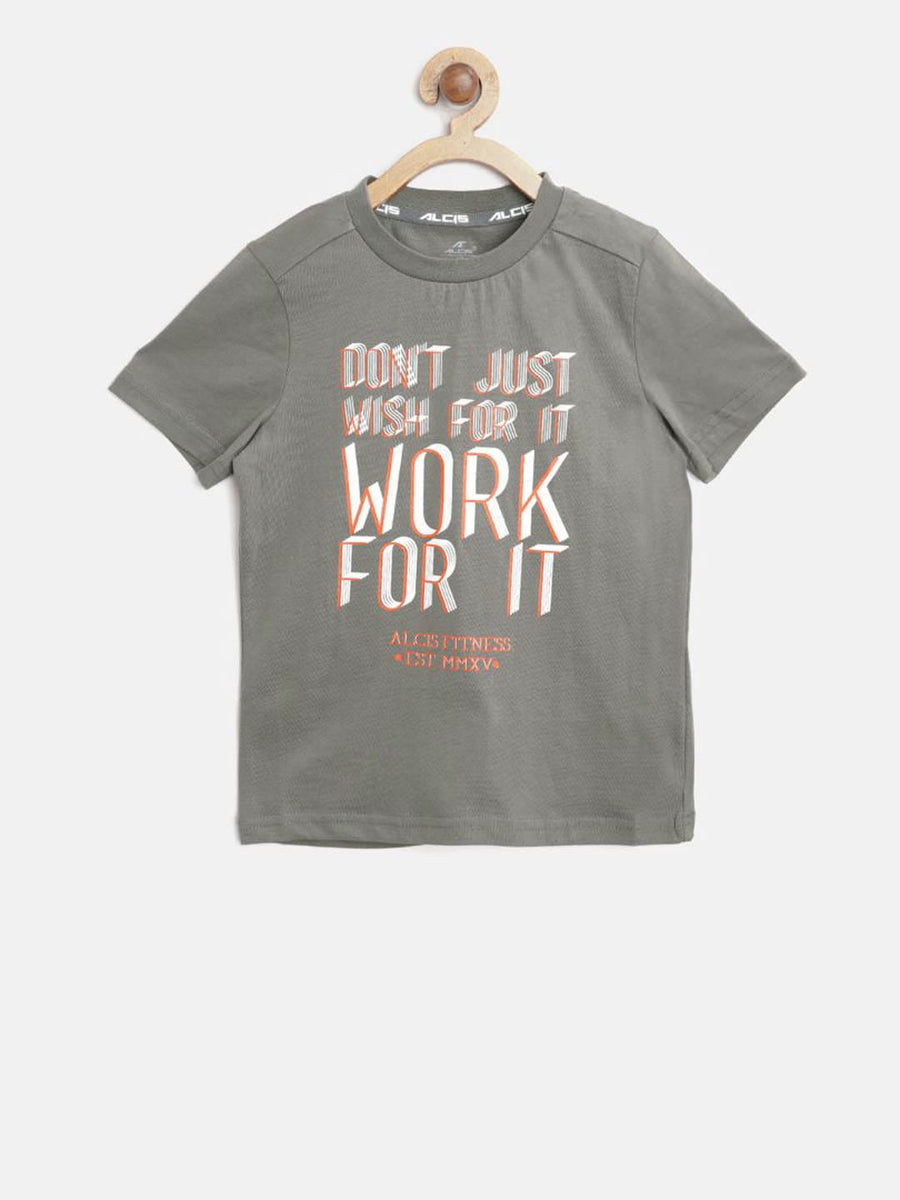 Alcis Boys Grey Printed Round Neck Training T-shirt BTE751B6-4