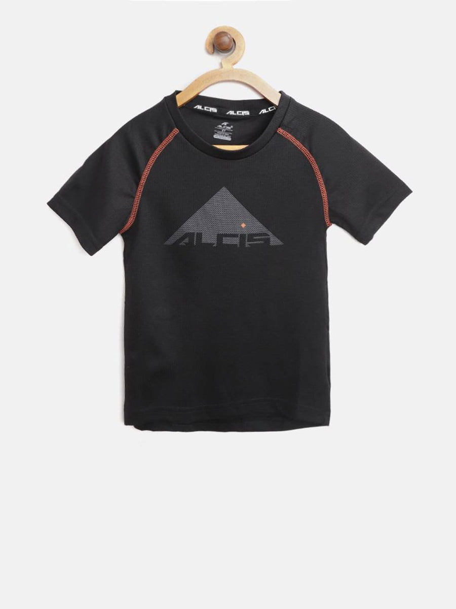 Alcis Boys Black Printed Round Neck T-shirt BTE8142-4