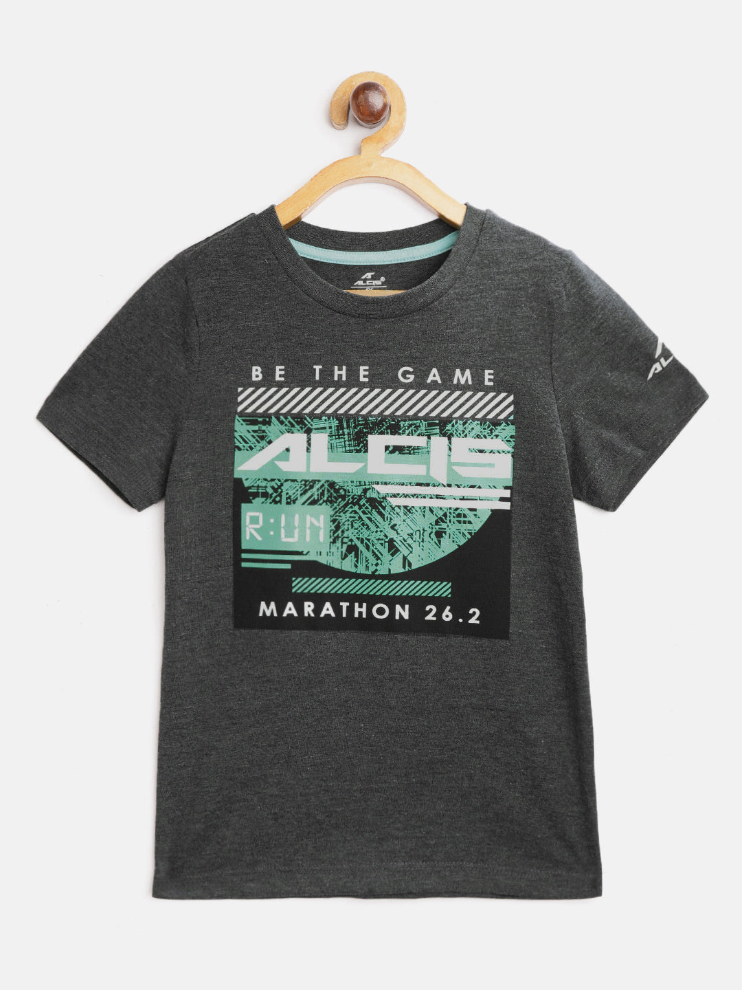 Alcis Boys Charcoal Grey & Green Printed Round Neck T-shirt BTESS1063-4Y