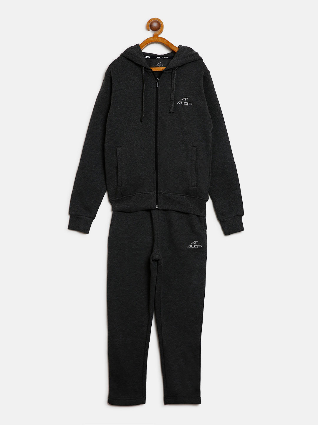 Alcis Boys Charcoal Grey Solid Hooded Tracksuit BTSAW033A03-4Y