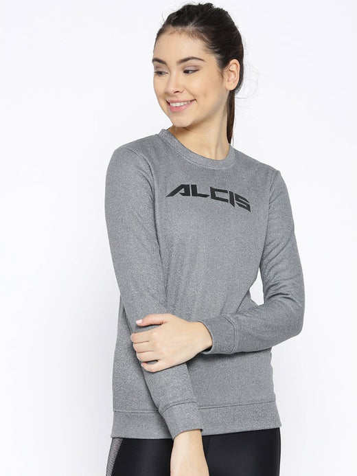 Alcis Women Grey Melange Solid Sweatshirt