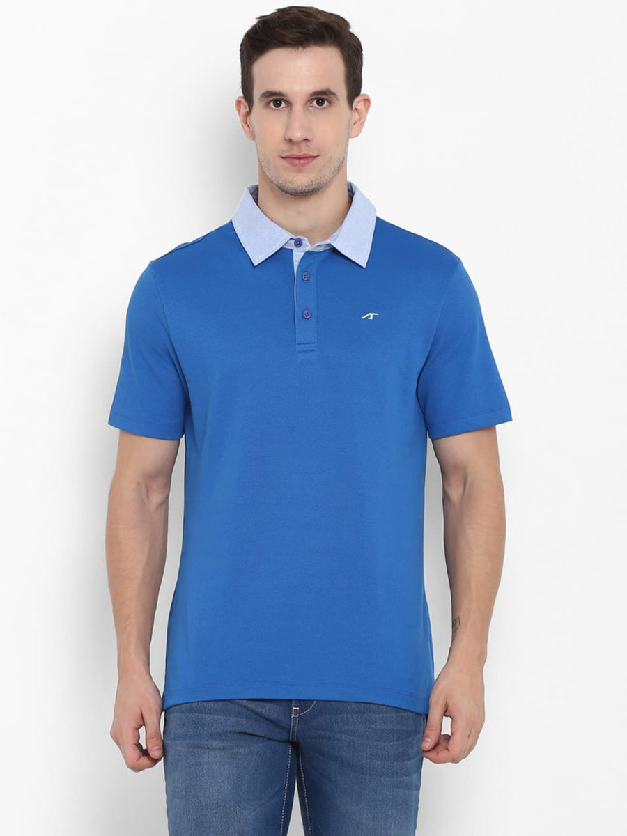 Alcis Men Blue Solid Polo Collar T-shirt ECMPO02021-S