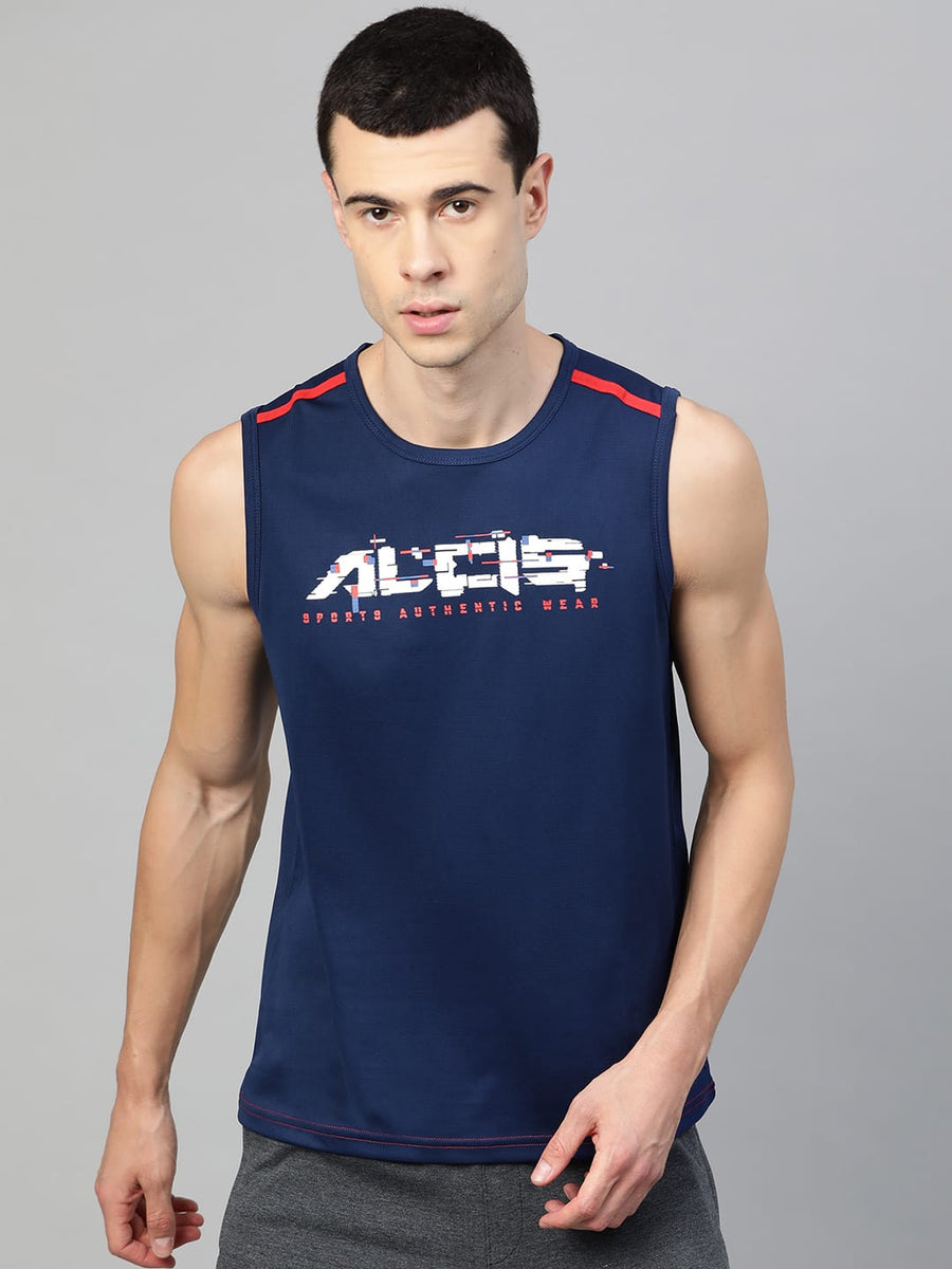 Alcis Men Navy Blue Printed Round Neck Training T-shirt
