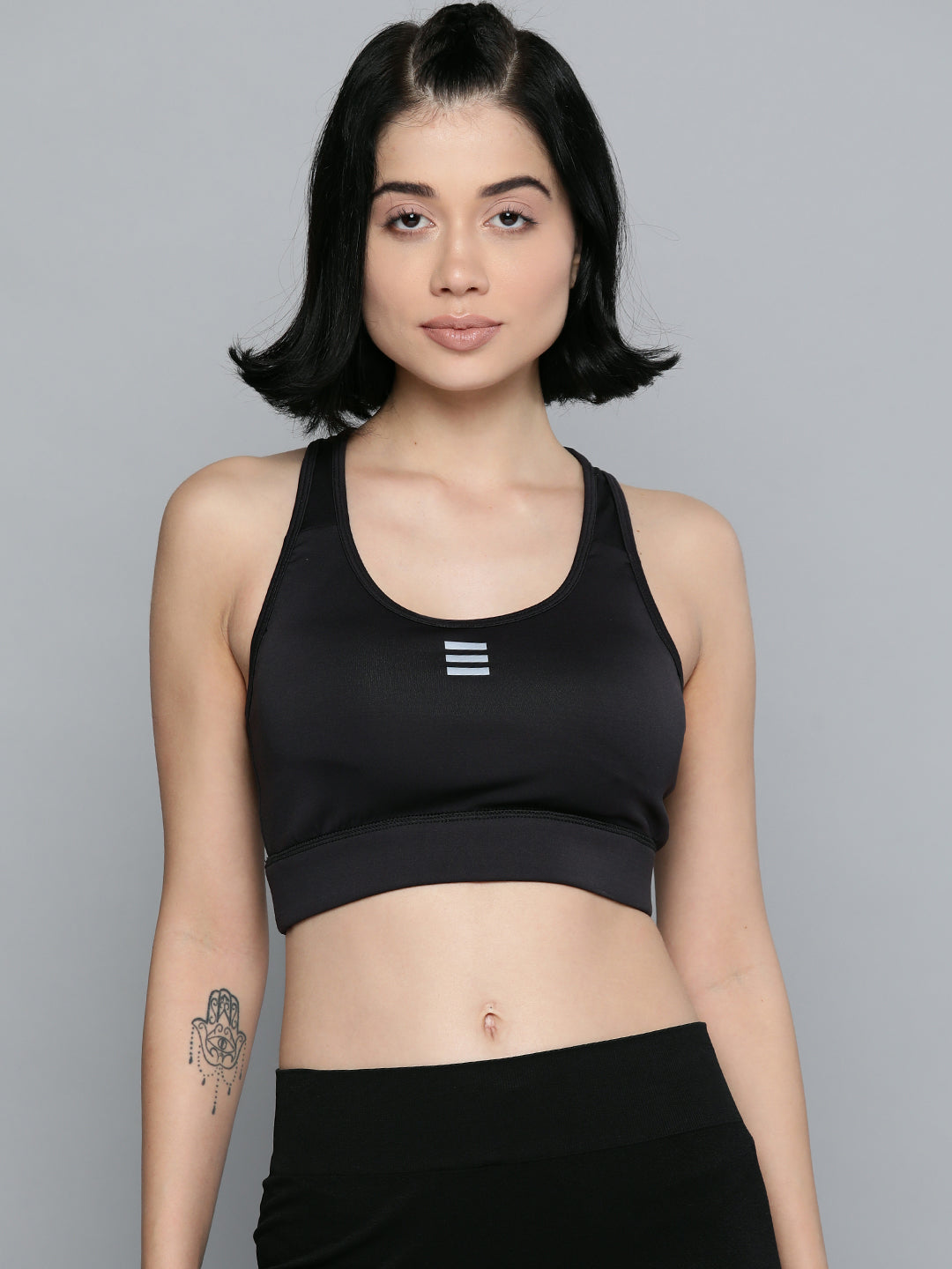 Alcis Black  Grey Non-Wired Lightly Padded 360 Degree Support Workout Bra