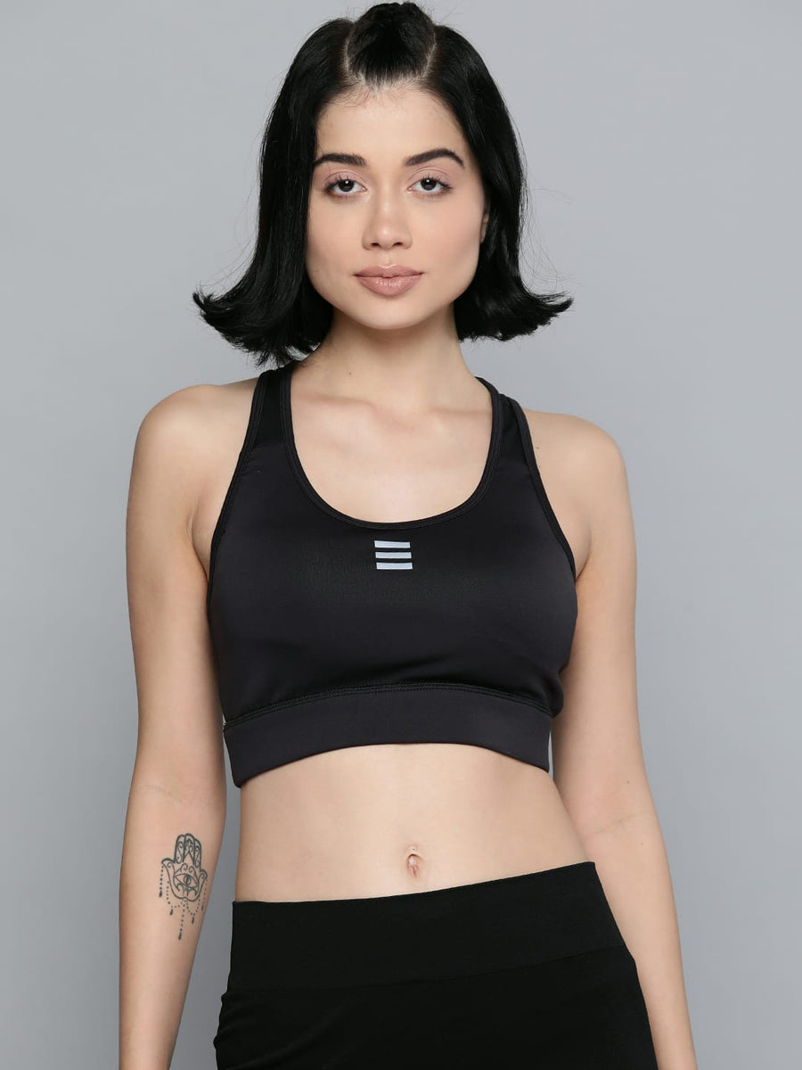 Alcis Black  Grey Non-Wired Lightly Padded 360 Degree Support Workout Bra