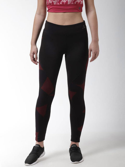 Alcis Women Black Maroon Printed Training Tights