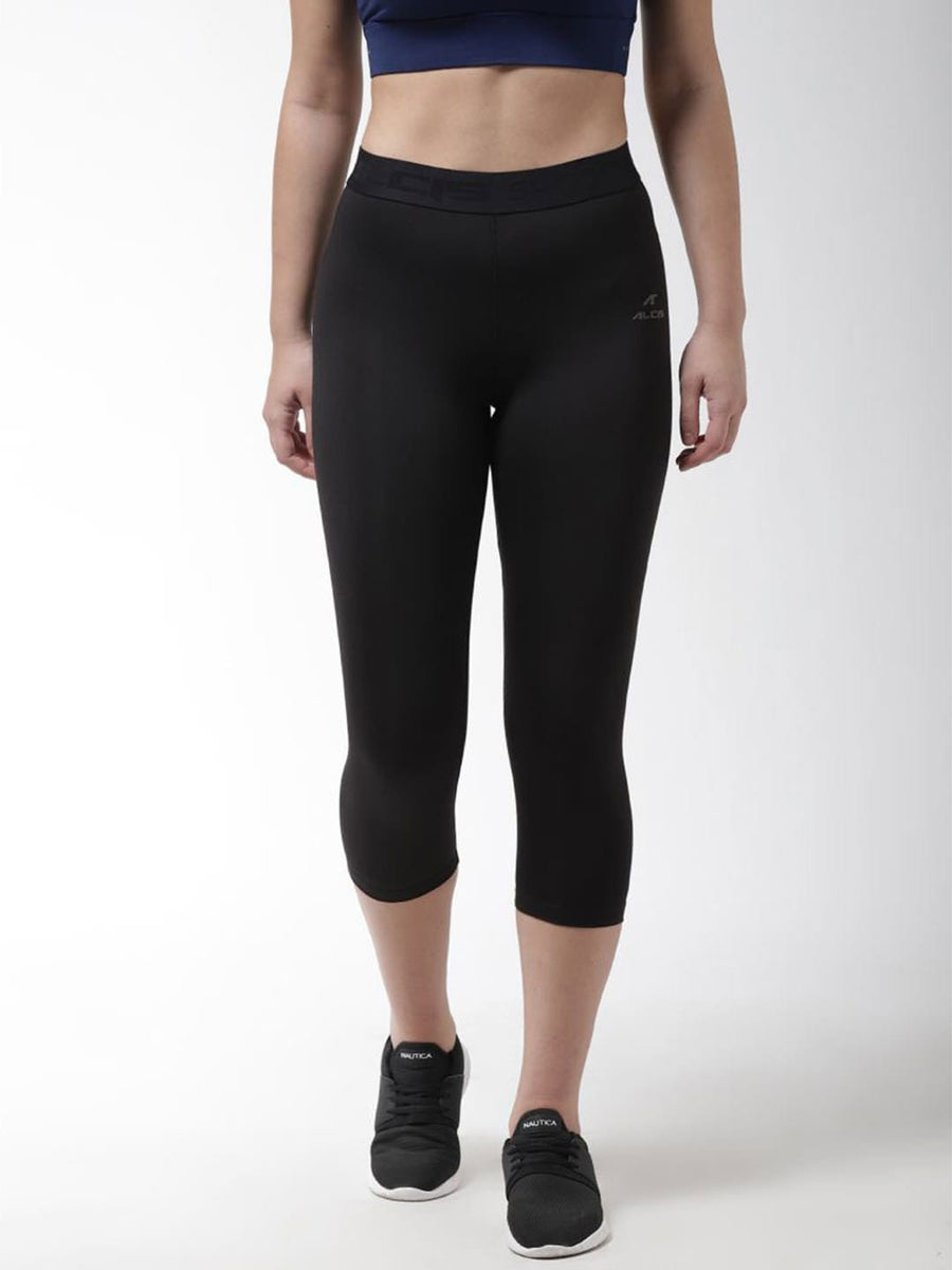 Alcis Women Black Solid 3/4th Compression Training Tights