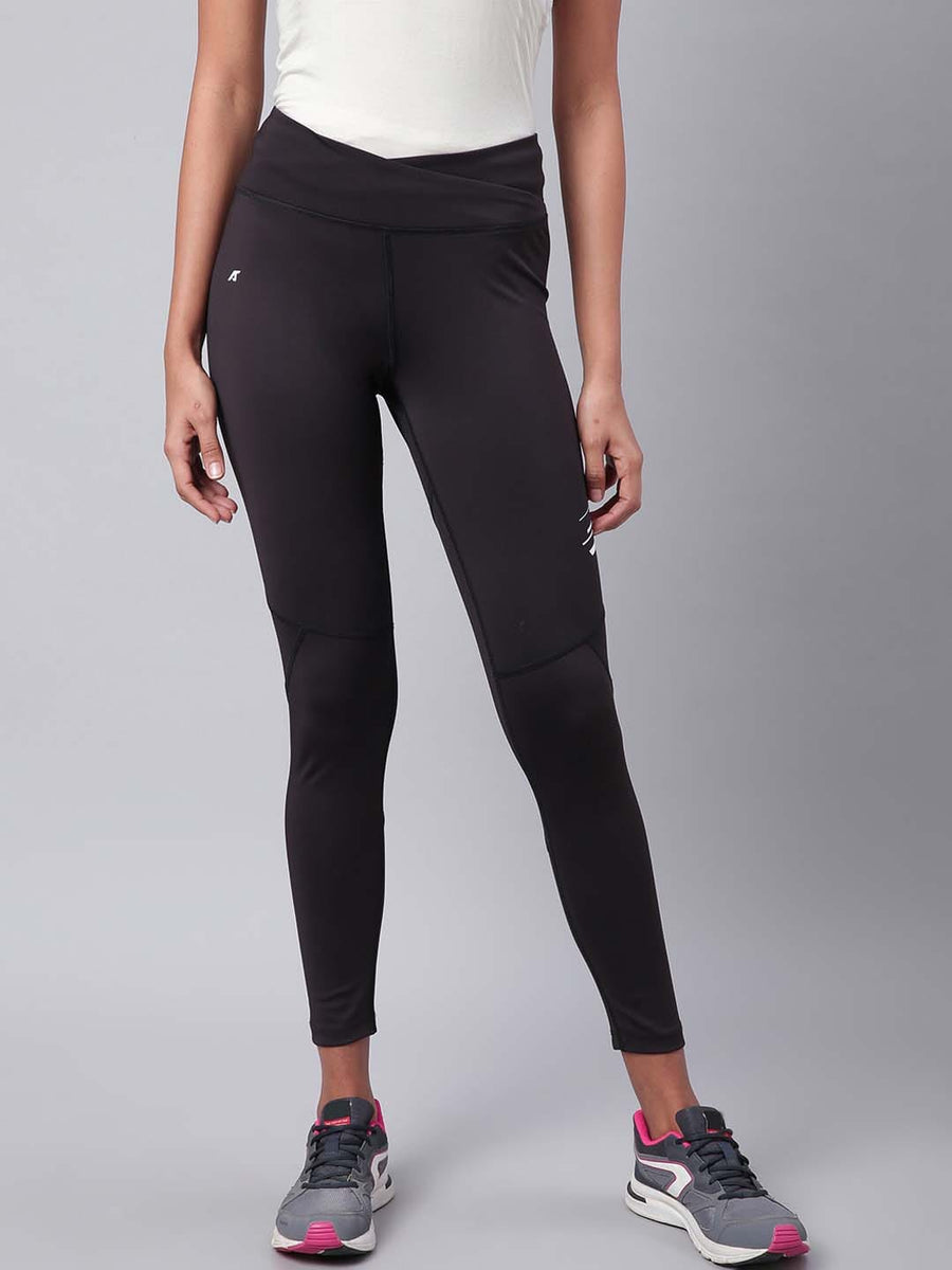 Alcis Women Black Rapid Dry Solid Cropped Training Tights